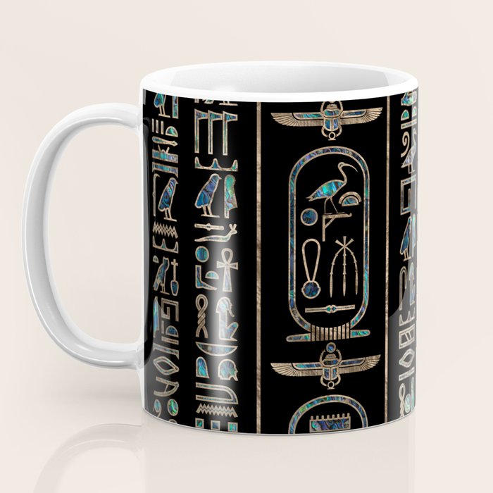 Egyptian hieroglyphs pattern Gold Abalone Coffee Mug Gallery Image 3