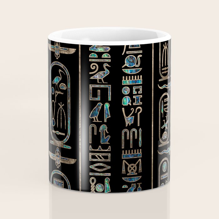 Egyptian hieroglyphs pattern Gold Abalone Coffee Mug Gallery Image 4