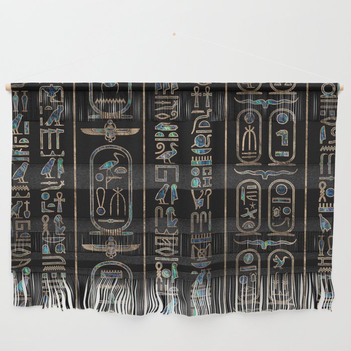 Egyptian hieroglyphs pattern Gold Abalone Wall Hanging Gallery Image 1