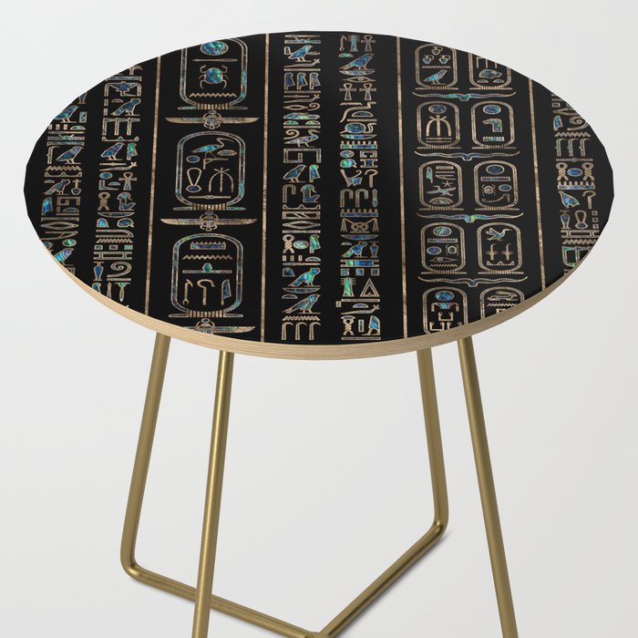 Egyptian hieroglyphs pattern Gold Abalone Side Table Gallery Image 2