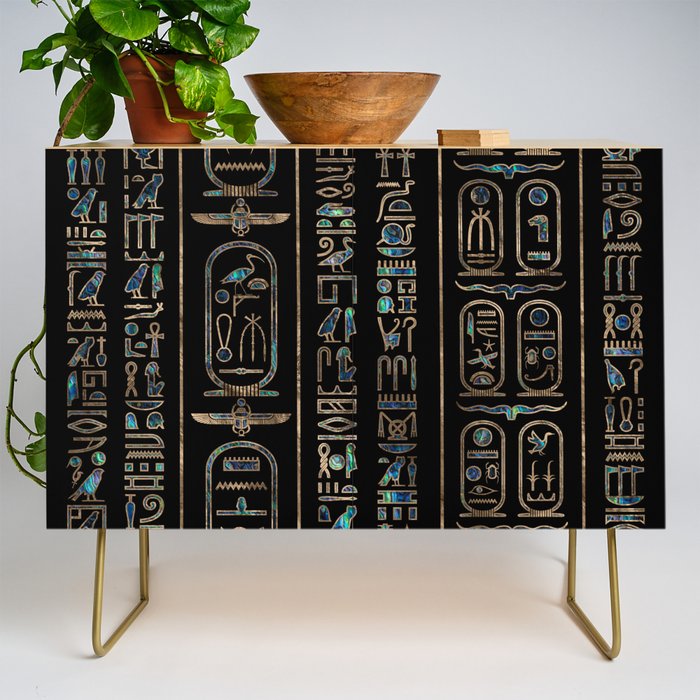 Egyptian hieroglyphs pattern Gold Abalone Credenza Gallery Image 1