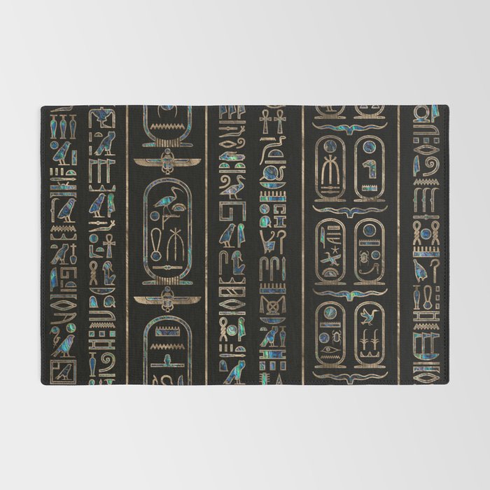 Egyptian hieroglyphs pattern Gold Abalone Rug Gallery Image 2