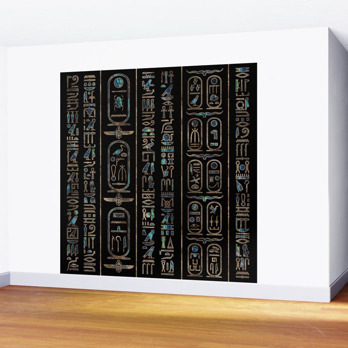 Egyptian hieroglyphs pattern Gold Abalone Wall Mural Gallery Image 2