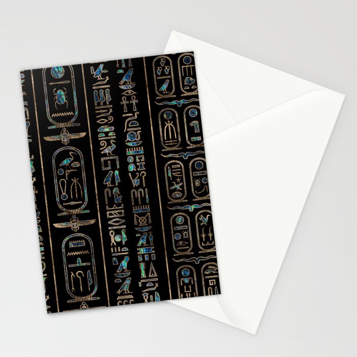 Egyptian hieroglyphs pattern Gold Abalone Stationery Card Gallery Image 2