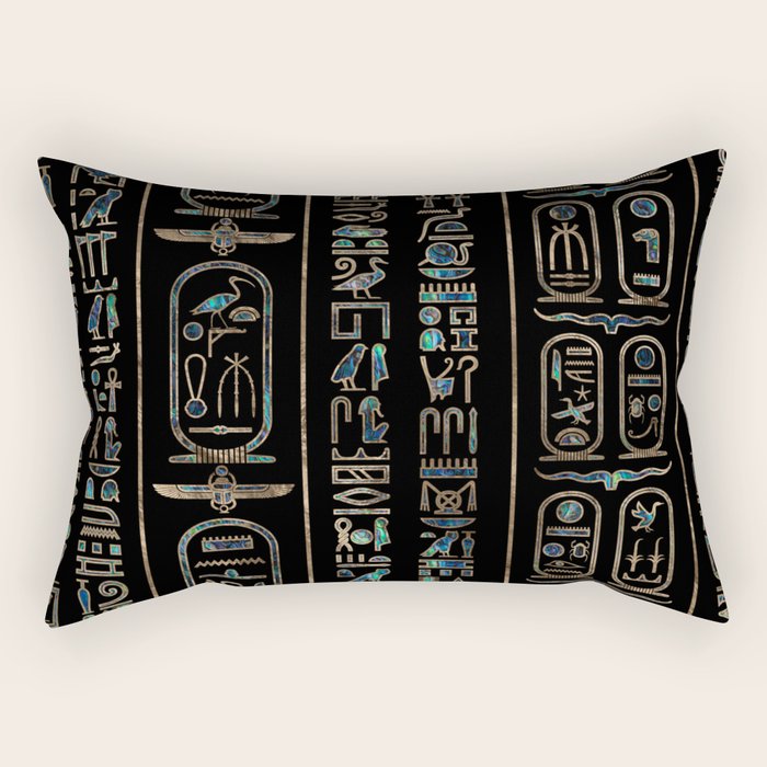 Egyptian hieroglyphs pattern Gold Abalone Rectangular Pillow Gallery Image 1