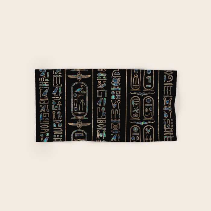 Egyptian hieroglyphs pattern Gold Abalone Towels Gallery Image 1