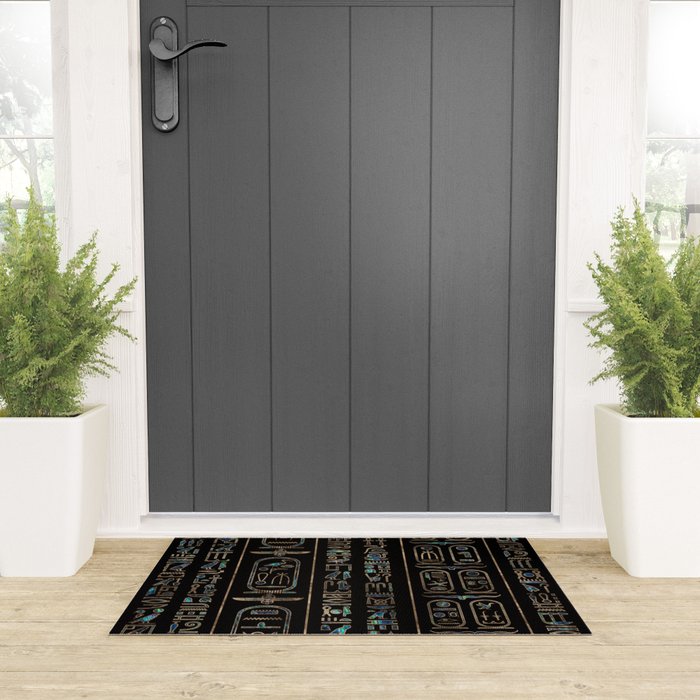Egyptian hieroglyphs pattern Gold Abalone Welcome Mat Gallery Image 3
