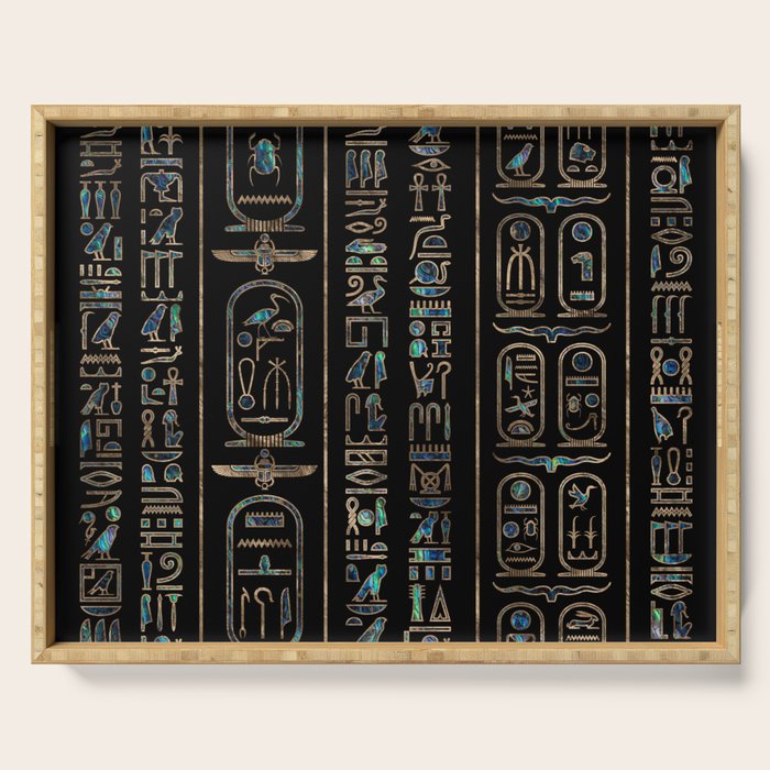 Egyptian hieroglyphs pattern Gold Abalone Serving Tray Gallery Image 1