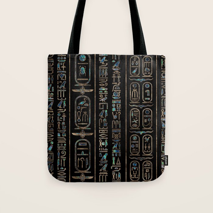 Egyptian hieroglyphs pattern Gold Abalone Tote Bag Gallery Image 1