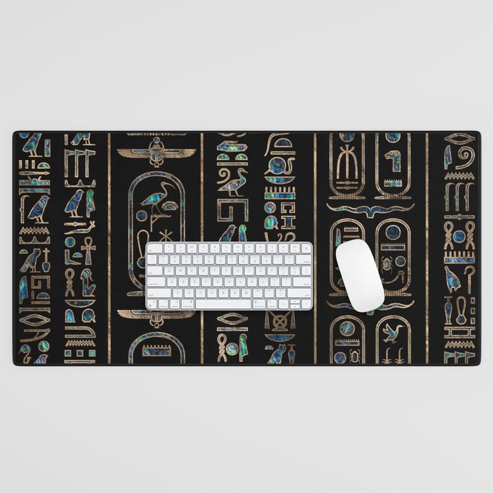 Egyptian hieroglyphs pattern Gold Abalone Desk Mat Gallery Image 1