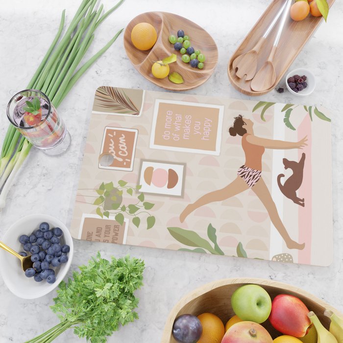 Yoga Girl Power with cat & plants Cutting Board Gallery Image 2