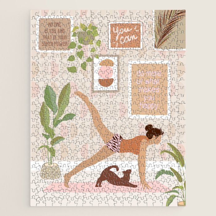 Yoga Girl Power with cat & plants Jigsaw Puzzle Gallery Image 1