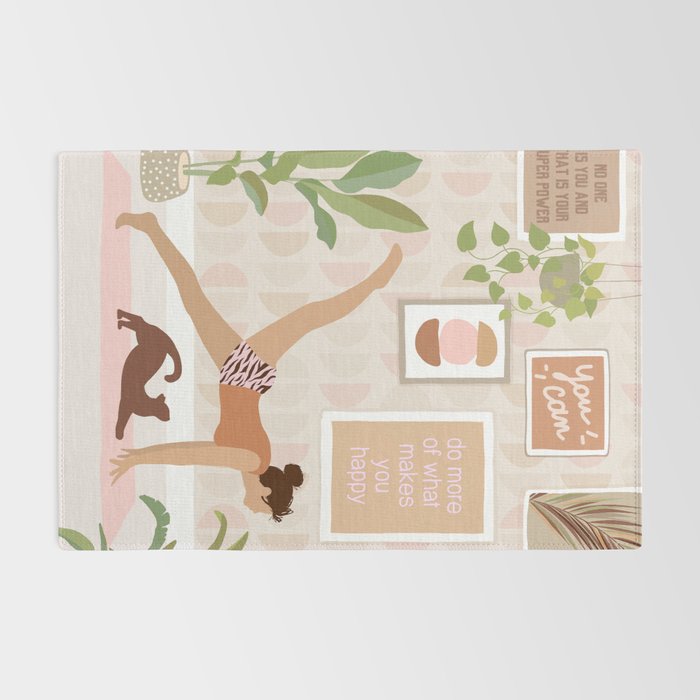 Yoga Girl Power with cat & plants Rug Gallery Image 2