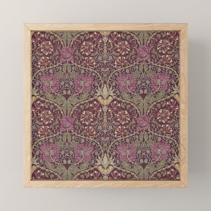 William MorrisVintage Honeysuckle & Tulip Red Wine Bayleaf Floral Mini Art Print Gallery Image 1