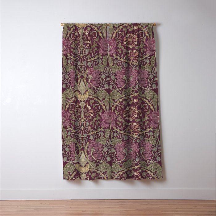 William MorrisVintage Honeysuckle & Tulip Red Wine Bayleaf Floral Window Curtain Gallery Image 3