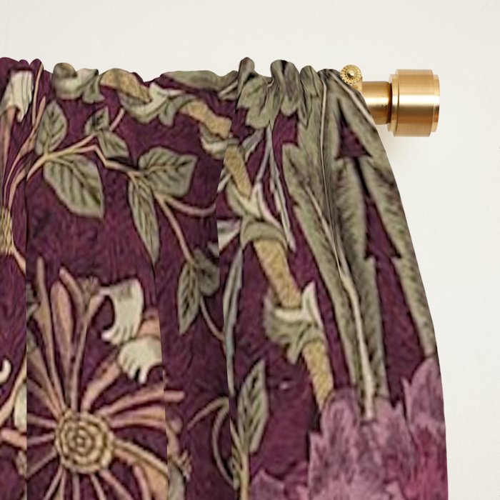 William MorrisVintage Honeysuckle & Tulip Red Wine Bayleaf Floral Window Curtain Gallery Image 2