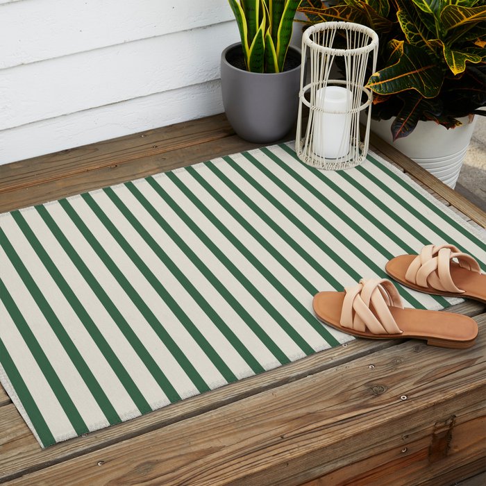 Green And Cream Striped Outdoor Rug Gallery Image 2