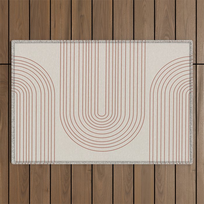Burnt Orange Line Art Outdoor Rug Gallery Image 1