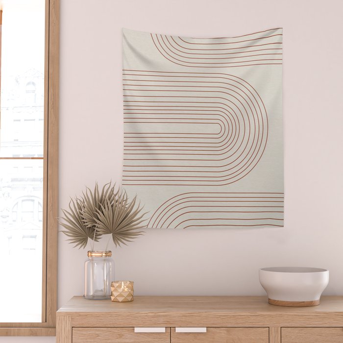 Burnt Orange Line Art Wall Tapestry Gallery Image 2