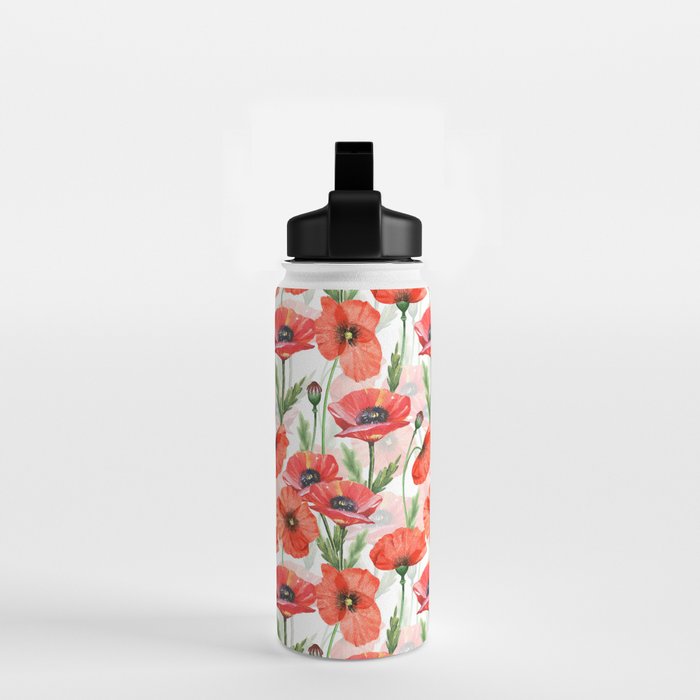 Summer Botanical Poppies Field Water Bottle Gallery Image 2
