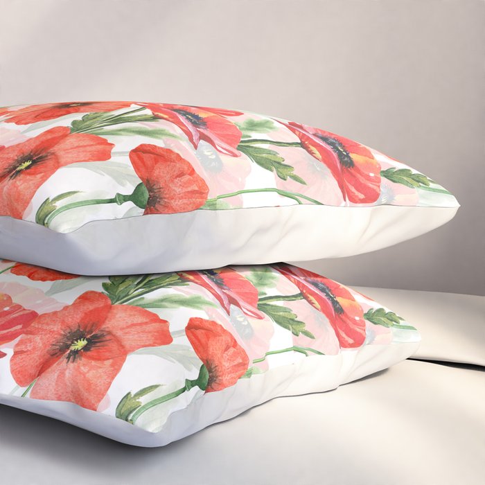 Summer Botanical Poppies Field Pillow Sham Gallery Image 3