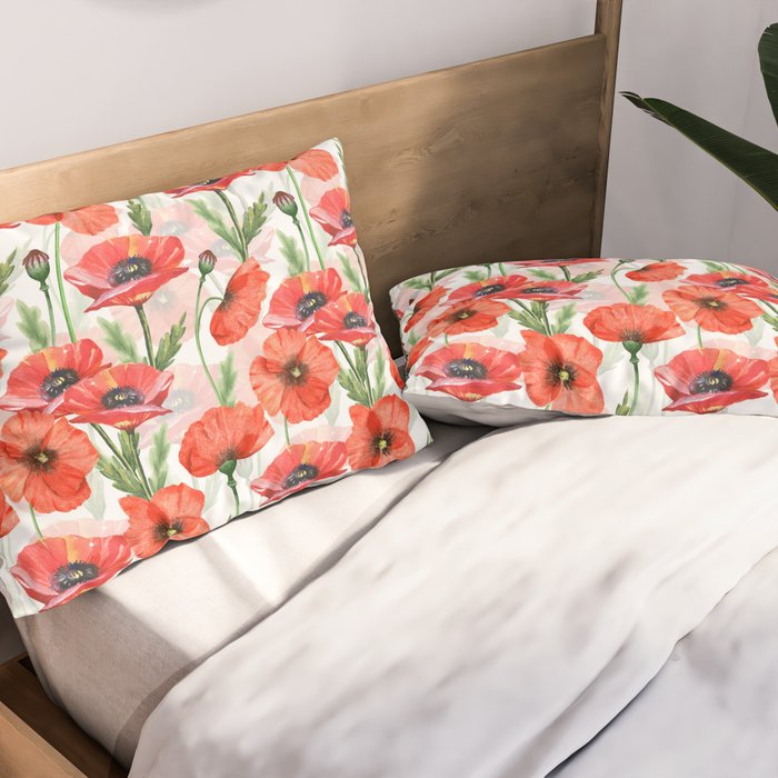 Summer Botanical Poppies Field Pillow Sham Gallery Image 2