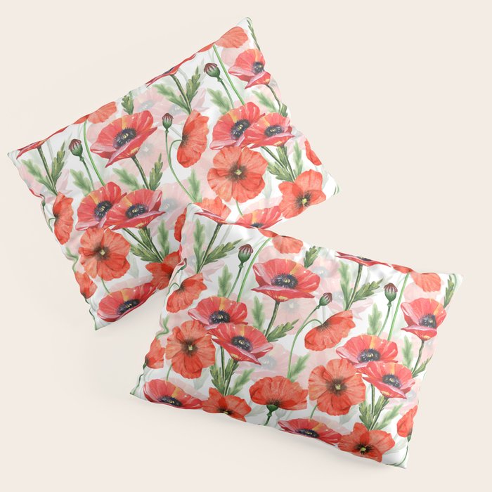 Summer Botanical Poppies Field Pillow Sham Gallery Image 3