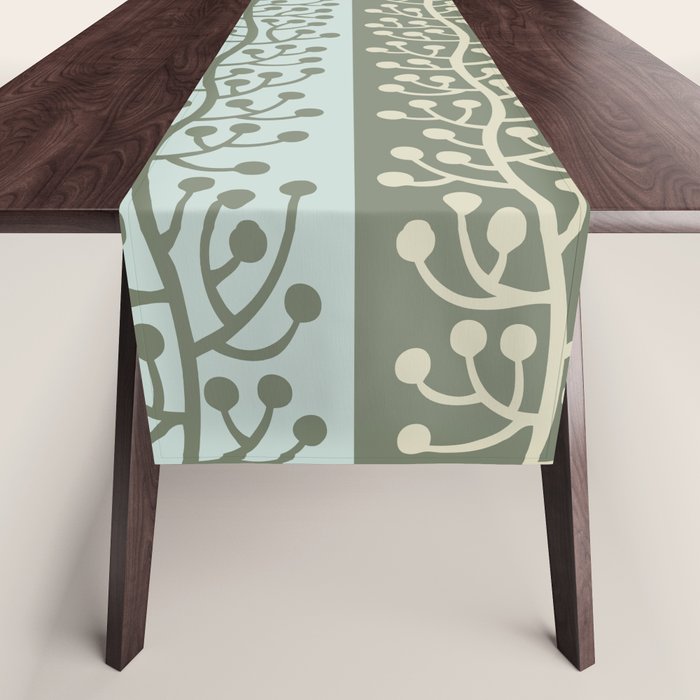 Mid Century Modern Berry Vine Sage and Mint Green Table Runner Gallery Image 1