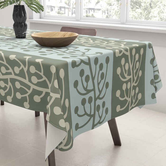 Mid Century Modern Berry Vine Sage and Mint Green Tablecloth Gallery Image 3