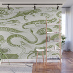 Reptiles and Amphibians Vintage Chic Monochromatic Pattern  Wall Mural Gallery Image 1