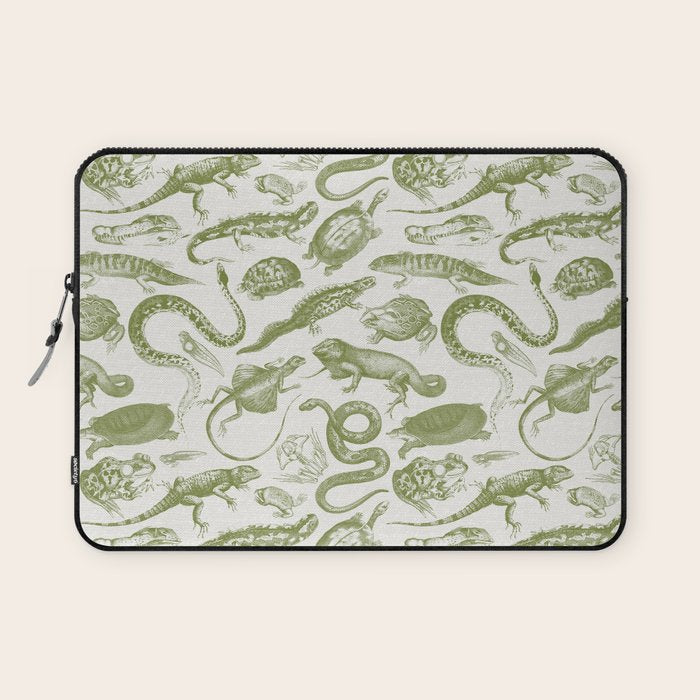 Reptiles and Amphibians Vintage Chic Monochromatic Pattern  Laptop Sleeve Gallery Image 1