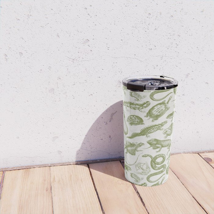 Reptiles and Amphibians Vintage Chic Monochromatic Pattern  Travel Mug Gallery Image 4