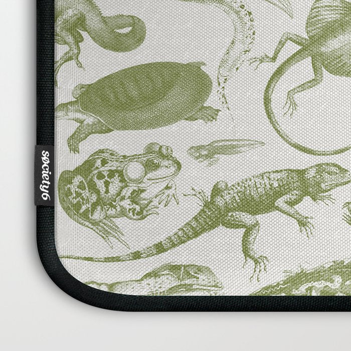 Reptiles and Amphibians Vintage Chic Monochromatic Pattern  Laptop Sleeve Gallery Image 3