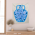 Mediterramean blue vase and leaves Wall Tapestry Gallery Image 2