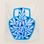 Mediterramean blue vase and leaves Wall Tapestry Gallery Image 4