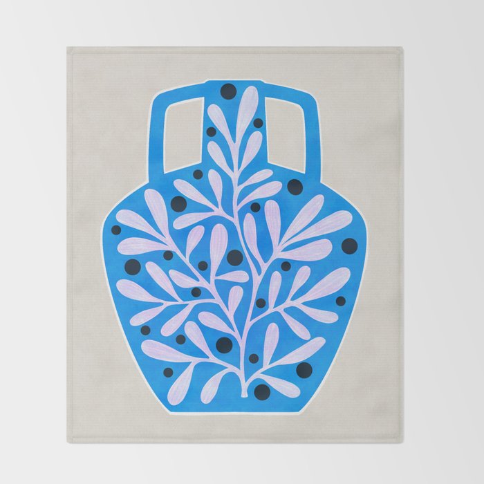 Mediterramean blue vase and leaves Throw Blanket Gallery Image 2