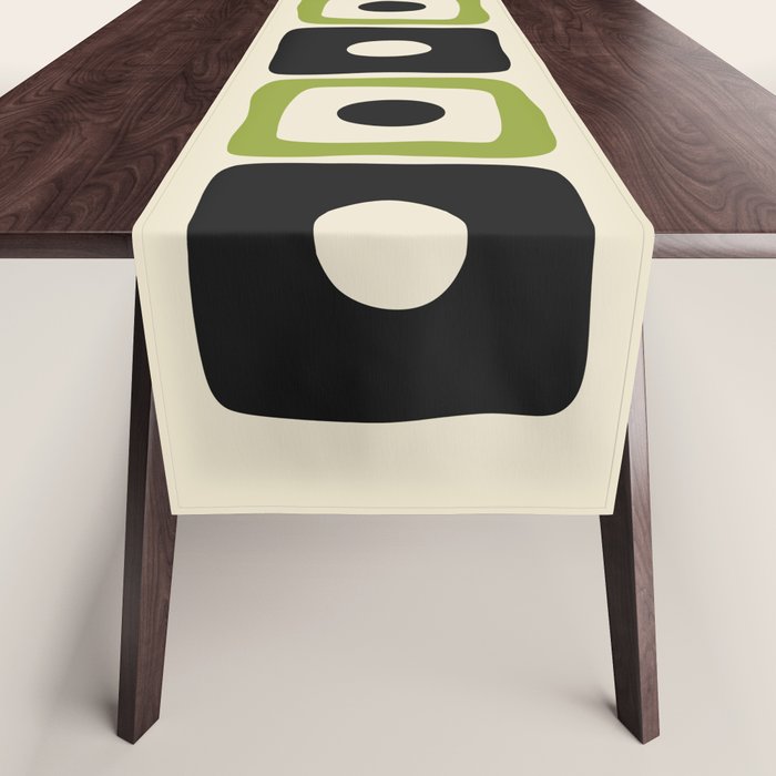 Mid Century Modern Scandinavian Pattern 592 Black and Chartreuse Table Runner Gallery Image 1