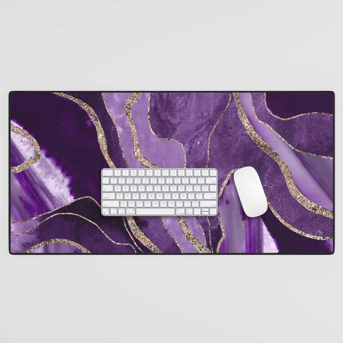 Purple Marble Agate Gold Glitter Glam #1 (Faux Glitter) #decor #art #society6 Desk Mat Gallery Image 1