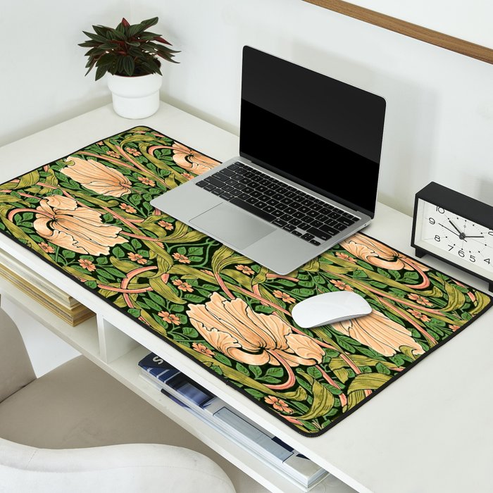 William Morris Pimpernel, green, William Morris floral design  Desk Mat Gallery Image 2