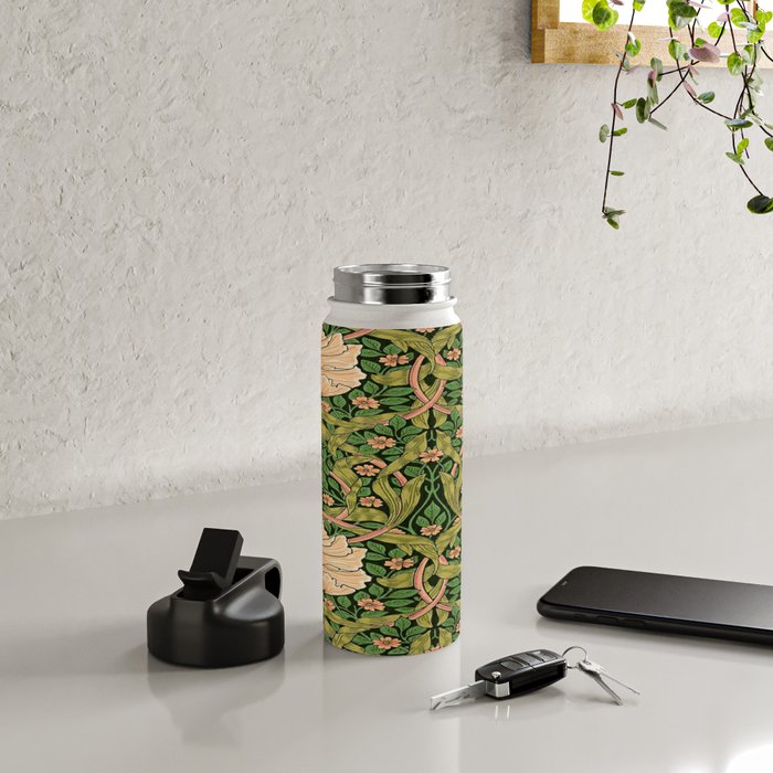 William Morris Pimpernel, green, William Morris floral design  Water Bottle Gallery Image 4