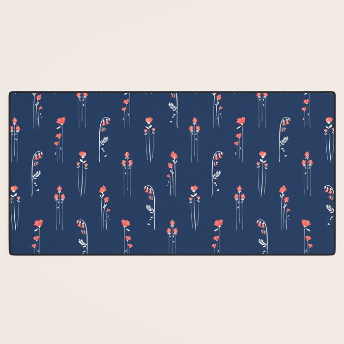 Retro Dark Flower Pattern in Modern Navy and Coral Desk Mat Gallery Image 3