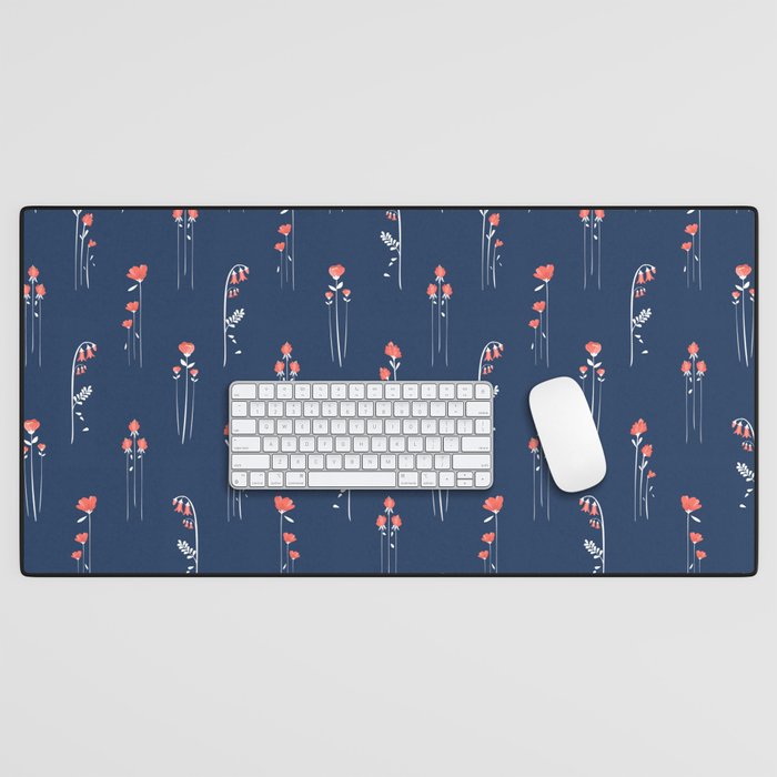 Retro Dark Flower Pattern in Modern Navy and Coral Desk Mat Gallery Image 1