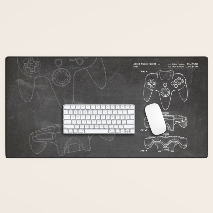 Video Game Controller Patent - Retro Gaming Game Room Art - Black Chalkboard Desk Mat Gallery Image 1
