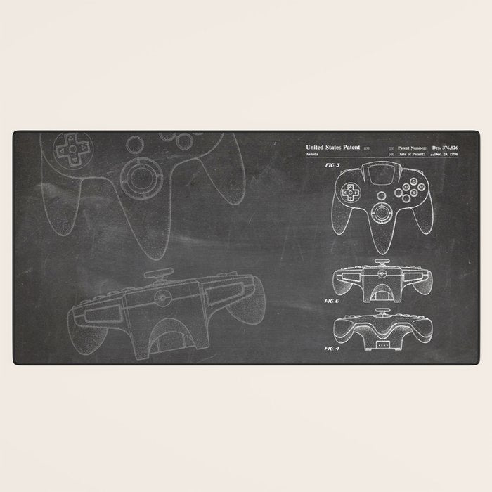 Video Game Controller Patent - Retro Gaming Game Room Art - Black Chalkboard Desk Mat Gallery Image 3