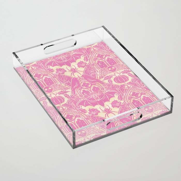 Gothic Halloween Damask - primrose and cream  Acrylic Tray Gallery Image 1