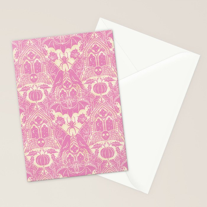 Gothic Halloween Damask - primrose and cream  Stationery Card Gallery Image 2