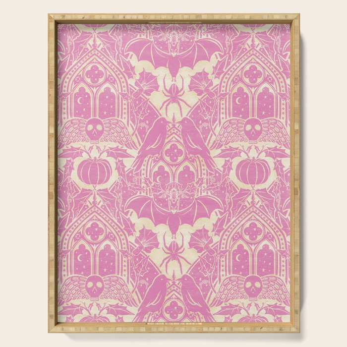 Gothic Halloween Damask - primrose and cream  Serving Tray Gallery Image 1