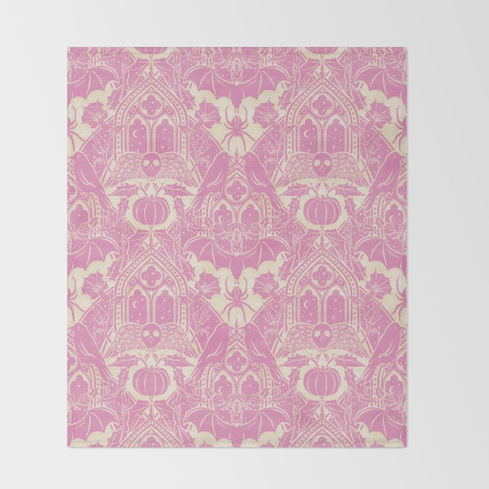 Gothic Halloween Damask - primrose and cream  Throw Blanket Gallery Image 2