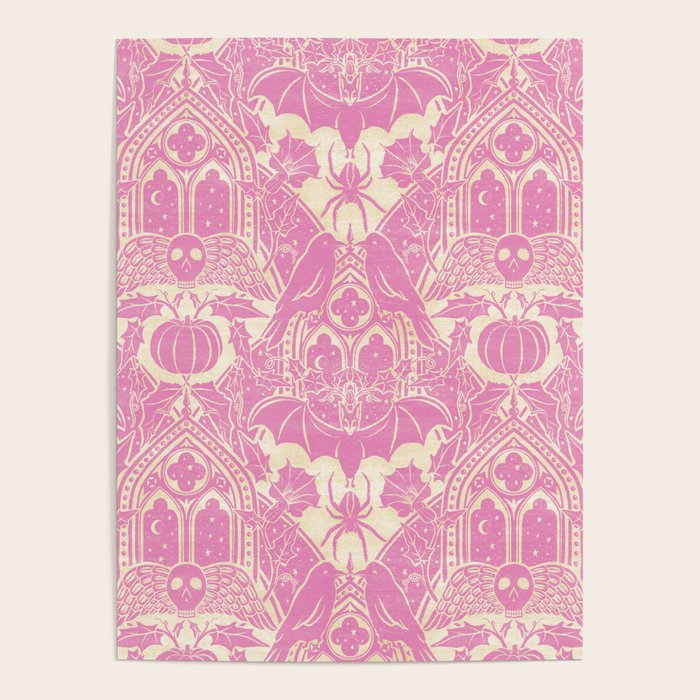 Gothic Halloween Damask - primrose and cream  Poster Gallery Image 1