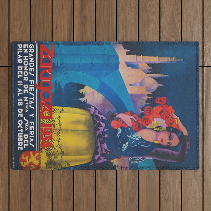 Spain Travel Poster, Colorful Spanish Festival Poster Outdoor Rug Gallery Image 1